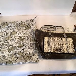 BARR+BARR NEW YORK LARGE Leather Tote Shoulder Bag Snakeprint Gray 17x9x7” NWT